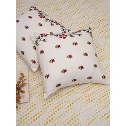 Ratan Cart Red & Off White 2 Pieces Floral Embroidered Cotton Square Cushion Covers-picture-23