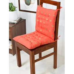 ratan cart TARAN LIVING 2-Pcs Pink & Brown Printed Cotton Square Cushion Chair Pads-picture-11