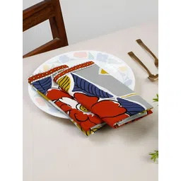 ratan cart TARAN LIVING 4-Pcs Red & Grey Floral Printed Cotton Table Napkins-picture-30