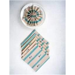 ratan cart TARAN LIVING Blue & Beige 6 Pieces Striped Table Napkins-picture-32