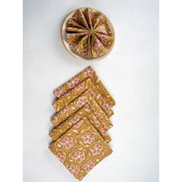 ratan cart TARAN LIVING Brown & White 6 Pieces Floral Printed Cotton Dinner Table Napkins-picture-41