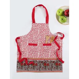 ratan cart TARAN LIVING Brown & White Floral Printed Cotton Apron-picture-20