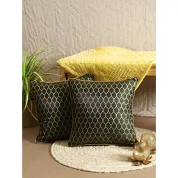 ratan cart TARAN LIVING Gold-Toned & Green 2 Pcs Geometric Square Cushion Covers-picture-19