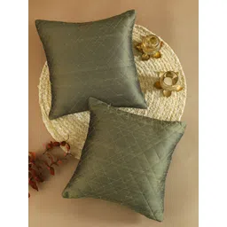ratan cart TARAN LIVING Green 2 Pcs Geometric Square Cushion Covers-picture-13