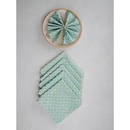 ratan cart TARAN LIVING Green 6 Pieces Floral Printed Cotton Dinner Table Napkins-picture-31