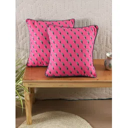 ratan cart TARAN LIVING Pink & Blue 2 Pieces Bird Printed Square Cotton Cushion Covers-picture-28
