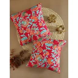 ratan cart TARAN LIVING Pink & Blue 2 Pieces Floral Square Cotton Cushion Covers-picture-12