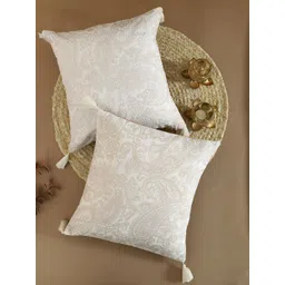 ratan cart TARAN LIVING White & Beige 2 Pieces Paisely Printed Square Cotton Cushion Covers-picture-24