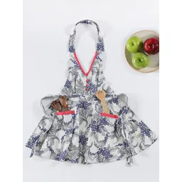 ratan cart TARAN LIVING White & Navy Blue Floral Printed Cotton Bib Apron-picture-21