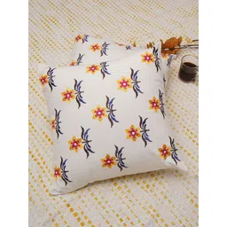 Ratan Cart White & Yellow 2 Pieces Floral Embroidered Cotton Square Cushion Covers-picture-19