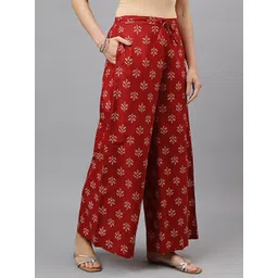 RATAN Women Ethnic Motifs Printed Pure Cotton Flared Ethnic Palazzos-picture-27