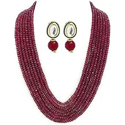 Ratanshala - Semi Precious Gemstone Ruby Red Necklace with Earring 7 Layer for Girls & Women Red Mala Fashion Jewellery-picture-43