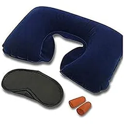 ratehalf RATEHALF® 3 in 1 Combo for Sleeping Travel Kit of Foam Pillow Inflatable Flight Solution of Neck Pain Rest Eye Mask and Ear Bud-picture-41