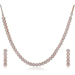 ratnavali jewels American Diamond Rose Gold Plated Traditional Fashion Jewellery Singe Line Necklace Set with Earring for Women/Girls-picture-34