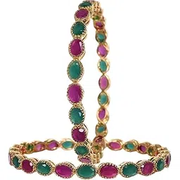 ratnavali jewels American Diamond Studded Gold Plated Traditional Ruby Red Emerald Green CZ/Diamond Bangles for Women/Girls RV1940-picture-41