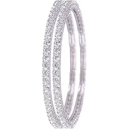 ratnavali jewels Beautiful CZ/AD American Diamond Studded Silver White Plated Traditional Round Solitaire Bangles Set for Women RV3152w-picture-36