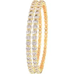 ratnavali jewels Beautiful CZ/AD Studded Gold Plated Traditional White American Diamond Bangles Set for Women-picture-49