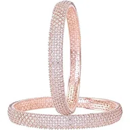 ratnavali jewels Rose Gold Plated American Diamond White Traditional Bangles for Women/Girls-picture-24