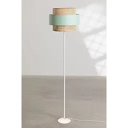 Rattan Cane Webbing Floor Lamp Bamboo Floor Lamp Cane Standing Lamp Wooden Standing lamp for Living Room Bedroom (14" D X 12")(White Stand) (Olive Green)-image-46