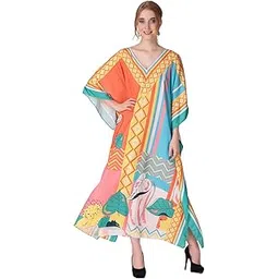 ravi rajoria Abstract Impressionistic printed Crepe Maxi Length Kaftan Dress For Women Multicolor Freesize-picture-21