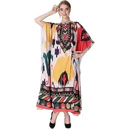 ravi rajoria Boat Neck Printed Crepe Maxi Length Long Kaftan Dress for Women Multicolor Freesize-picture-53