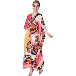 ravi rajoria V-Neck Printed Crepe Maxi Length Long Kaftan Dress for Women Multicolor Freesize-picture-51