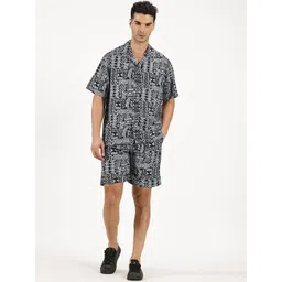 RAVINIK Abstract Printed Notched Lapel Collar Shirt With Shorts-picture-11