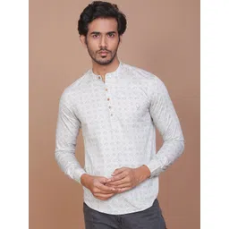 RAVINIK Geometric Printed Band Collar Cotton Straight Short Kurta-picture-25