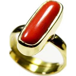 RAVIOUR LIFESTYLE Unisex Gold-Plated Red Coral Cabochon Finger Ring-picture-14