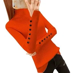 ravso Fashion Highneck Ribbed Full TOP for Adult Girls and Women | Pullover top | Highneck Knitted Pullover Free Size [Red]-picture-51