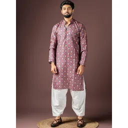 Rawayi Ethnic Motifs Printed Thread Work Mandarin Collar Straight Kurta-picture-2