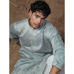 Rawayi Men Woven Design Printed Festive Silk Straight Kurta-picture-16