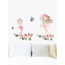 rawpockets Pink & Green Ballerina Girl with Butterfly and Flowers Wall Stickers-picture-27
