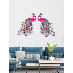 rawpockets Pink & Purple Peacock Pair Wall Sticker image 1