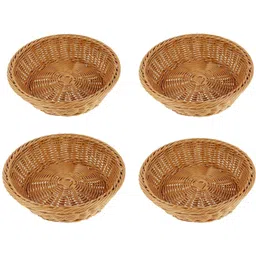 raycraft Natural Woven Rattan Storage Round Handcrafted Design 23x23x8 cm (PACK OF 4) Plastic Fruit & Vegetable Basket-picture-19