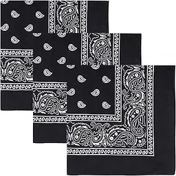 raylarnia Paisley 3 piece Assorted Cowboy Bandanas Cotton 22 x 22 inch-3 PCS Black-picture-52