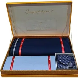 raymond fabrics Raymond Men's Unstitched 3.25 Meters Suit Fabric Set With Tie, Pocket Square and 100% COTTON Shirt Piece (All Weather, Attractive Box, Premium)-picture-33