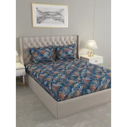 Raymond Home Blue Floral Pure Cotton104 TC Queen Bedsheet with 2 Pillow Covers-picture-11
