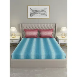Raymond Home Camphor Blue Geometric Printed 144 TC Cotton Queen Bedsheet & 2 Pillow Covers-image-41