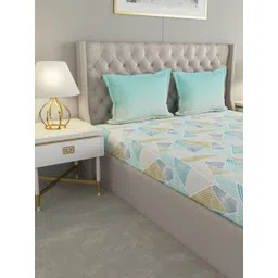 Raymond Home Camphor Blue Printed Cotton 144 TC Queen Bedsheet With 2 Pillow Covers-image-46