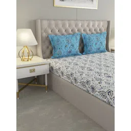 Raymond Home Camphor Blue Printed Cotton 144 TC Queen Bedsheet With 2 Pillow Covers-image-30