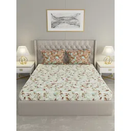 Raymond Home Camphor Brown Floral Printed 144 TC Cotton Queen Bedsheet & 2 Pillow Covers-image-27