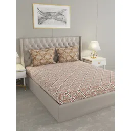 Raymond Home Camphor Brown Geometric 144 TC Cotton Queen Bedsheet With 2 Pillow Covers-image-37