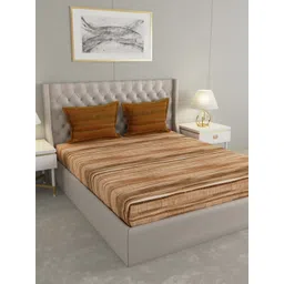Raymond Home Camphor Brown Striped 144 TC Cotton Queen Bedsheet With 2 Pillow Covers-image-42