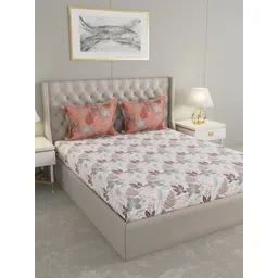 Raymond Home Camphor Coral Printed Cotton 144 TC Queen Bedsheet with 2 Pillow Covers-image-40