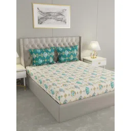 Raymond Home Camphor Cream & Green 144 TC Cotton Queen Bedsheet with 2 Pillow Covers-image-47