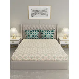 Raymond Home Camphor Green Geometric Printed 144 TC Queen Bedsheet With 2 Pillow Covers-picture-16