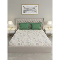 Raymond Home Camphor Green Printed Cotton 144 TC Queen Bedsheet With 2 Pillow Covers-image-33