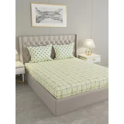 Raymond Home Camphor Lime Green Geometric 144 TC Cotton Queen Bedsheet & 2 Pillow Covers-image-28