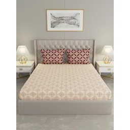 Raymond Home Camphor Maroon Geometric 144 TC Cotton Queen Bedsheet & 2 Pillow Covers-image-34